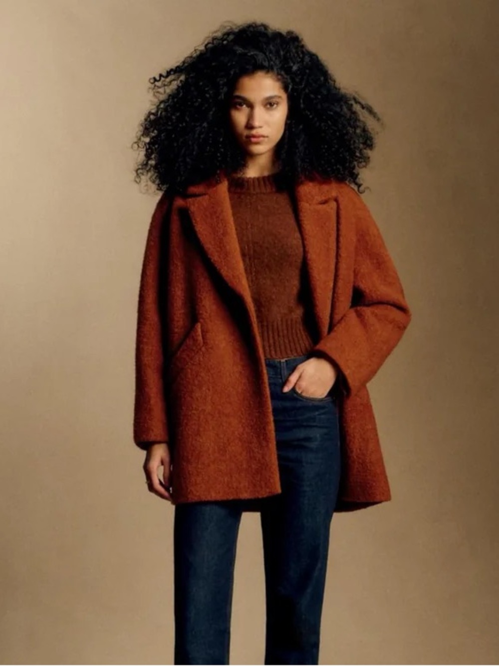 Sézane Ander Andrew Wool Alpaca Oversized Coat Cinnamon 44 EUC